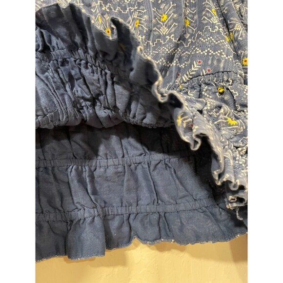 ~Anthropologie Forever That Girl S Embroidered Smocked Blouse Blue Faux Wrap Top - Picture 9 of 16